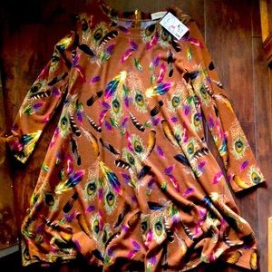 Peach Love California Long Sleeve Peacock Feather Dress